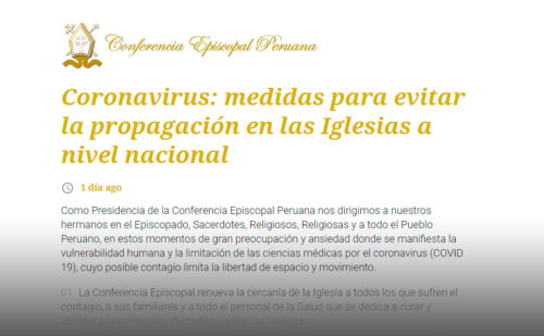 Comunicado de la Conferencia Episcopal Peruana: medidas para evitar la propagación del Coronavirus