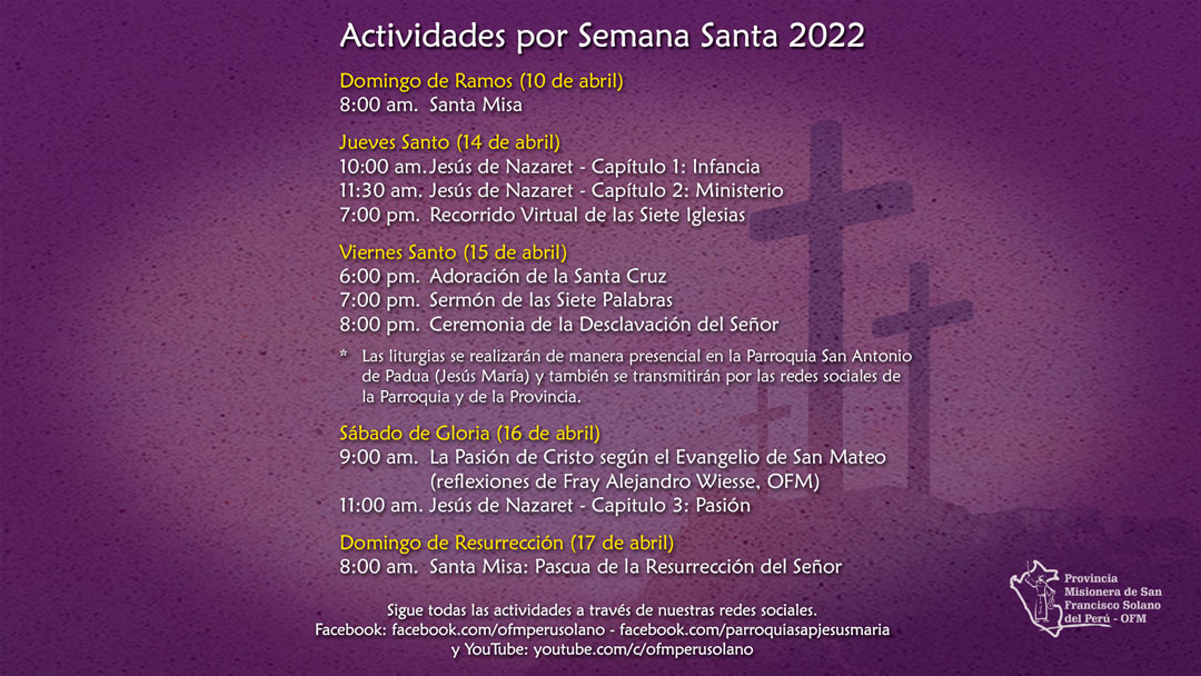 Actividades por Semana Santa 2022