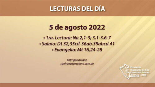 Lecturas del día: 5 de agosto 2022