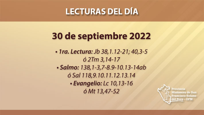 Lecturas del día: 30 de septiembre 2022