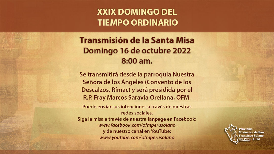 Aviso: Santa Misa – XXIX Domingo del Tiempo Ordinario