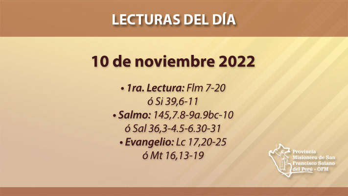 Lecturas del día: 10 de noviembre 2022